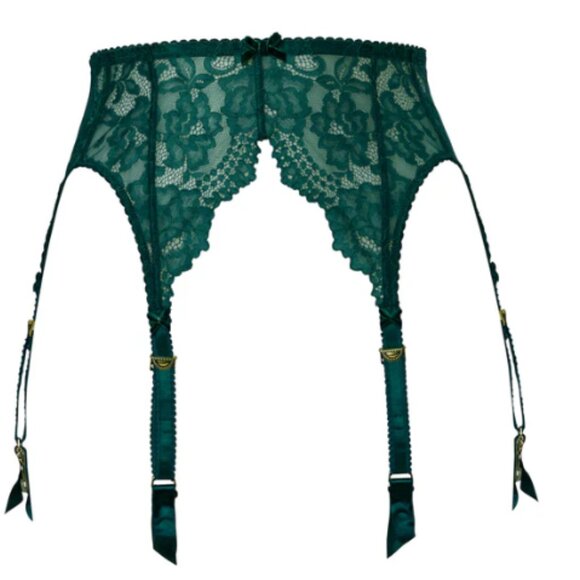 Dita Von Teese Cora Six Strap Suspender Belt In Juniper green black lace sz XL - Picture 1 of 4